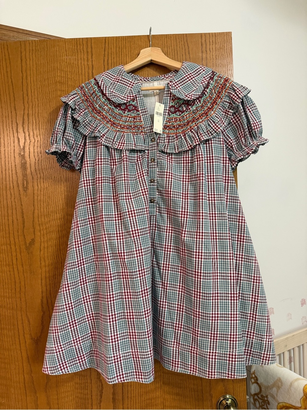 Anthropologie Pilcro Red and Blue Plaid Smocked Mini Dress